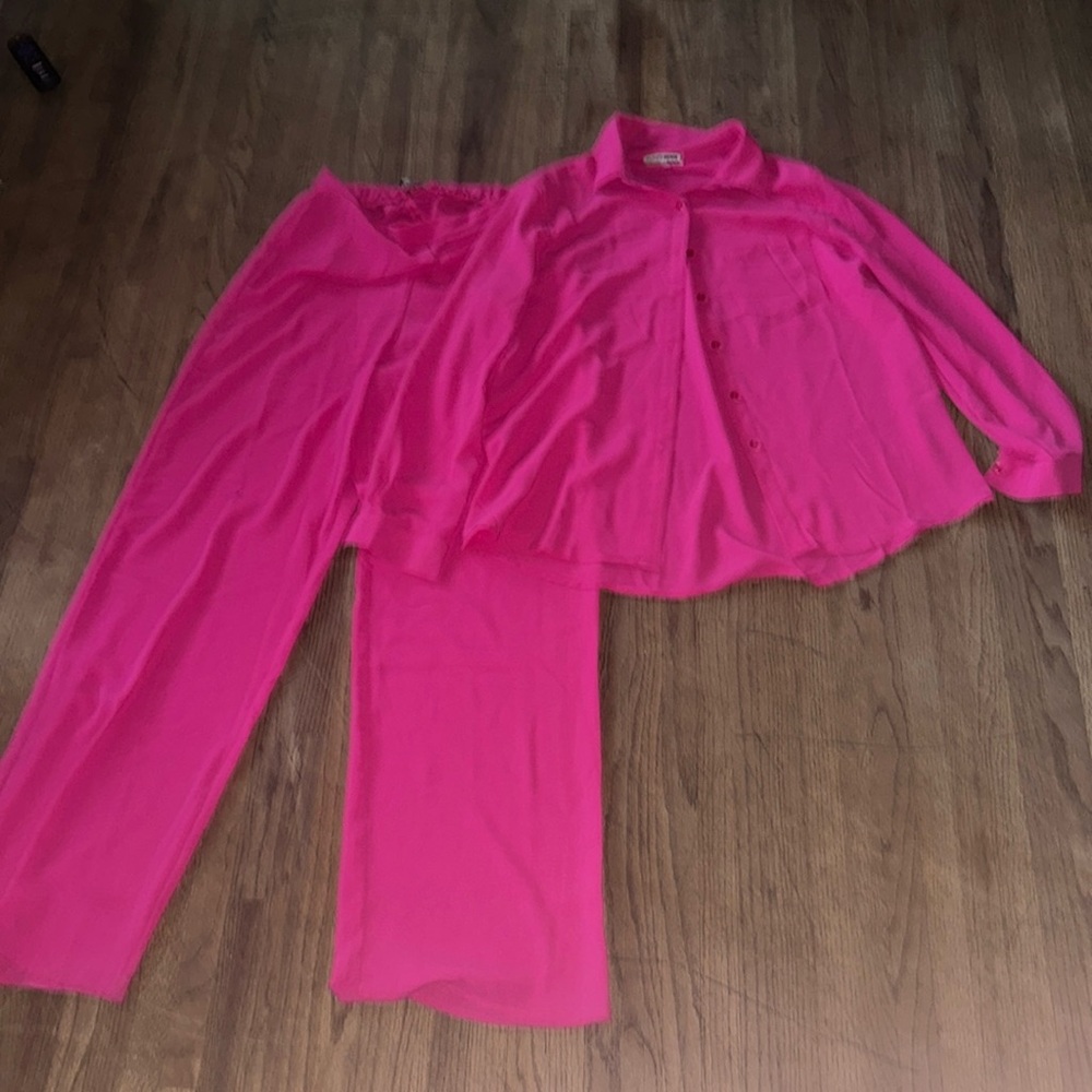Vibrant Pink Fashion Nova Pant and Top Set in a Size Large